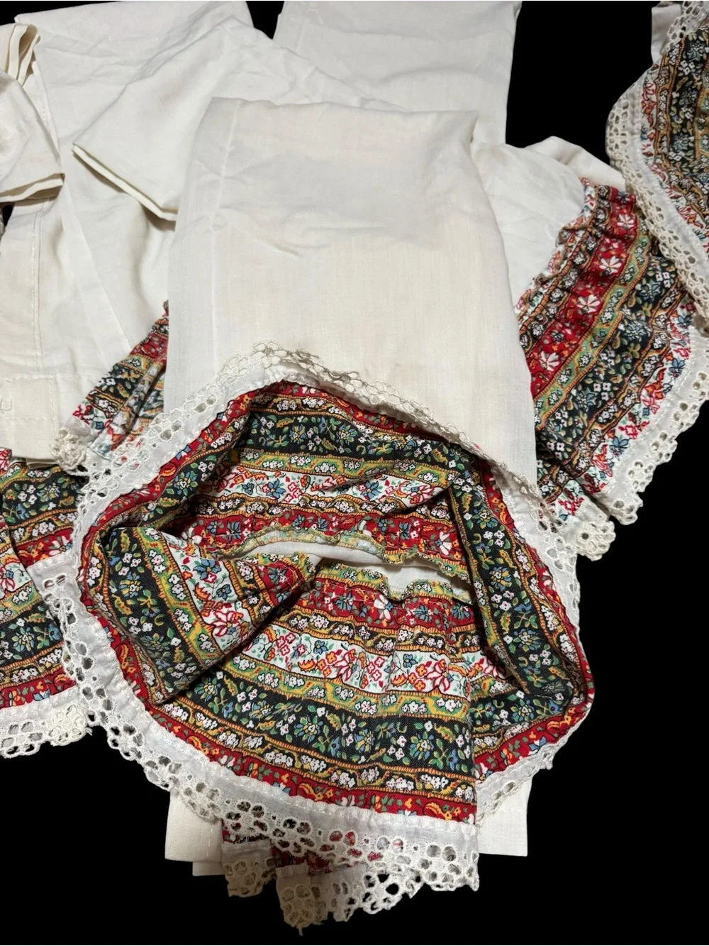 Lot of cottage granny core ruffled floral curtain panels and valances